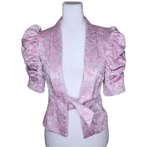 Betsey Johnson Blazer Tie Front Puffy Sleeve Womens Size 0 Pink Silver